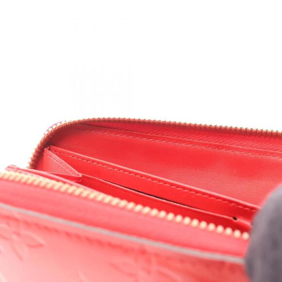 Louis Vuitton Zippy Wallet, Round Long Leather Vernis, Women's, Red, M90200